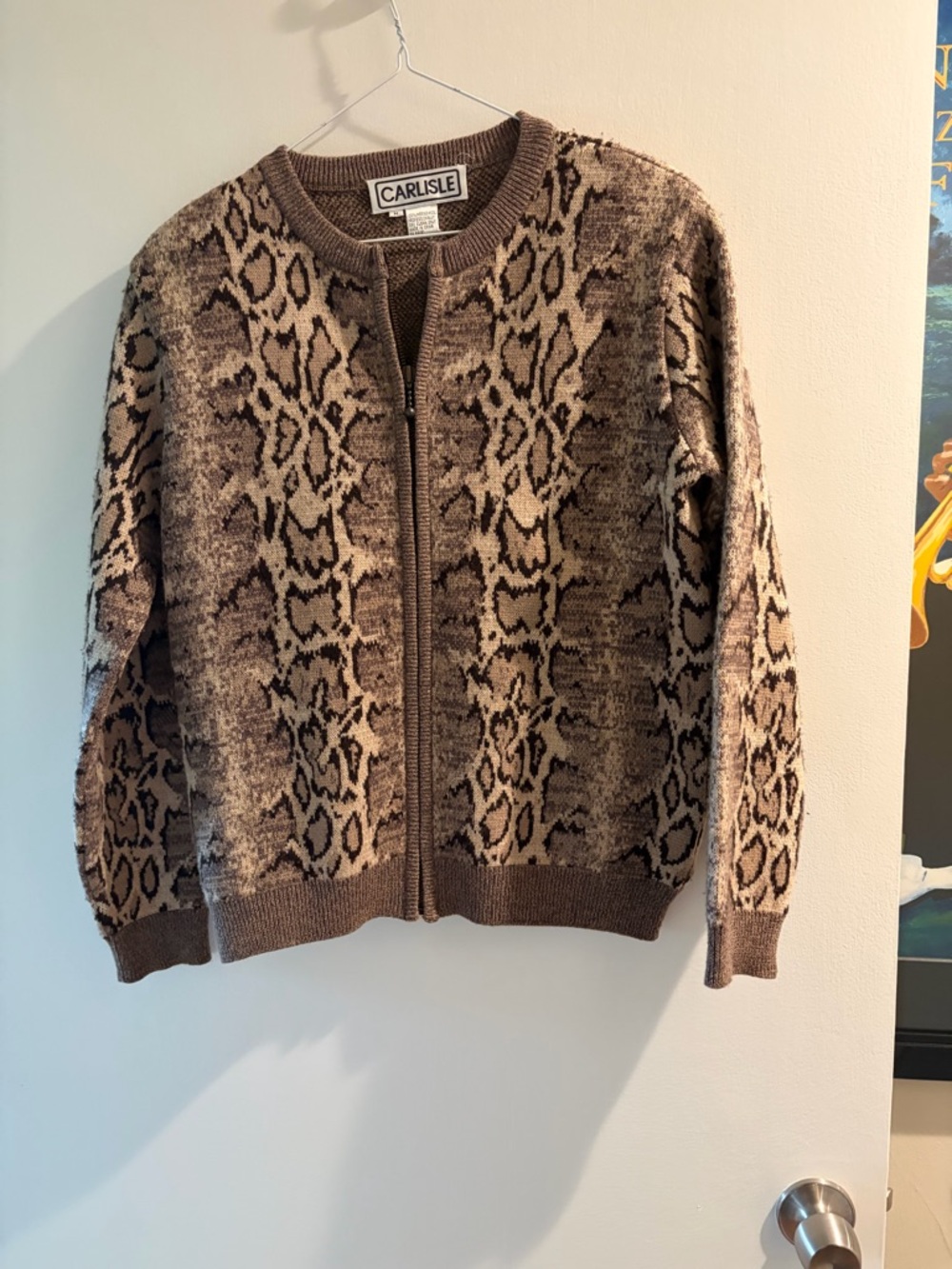 Carlisle Brown & Cream Animal Print Zip Cardigan